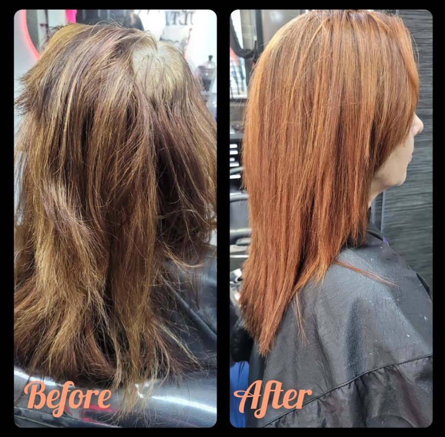 Before and after: color correction to rich copper