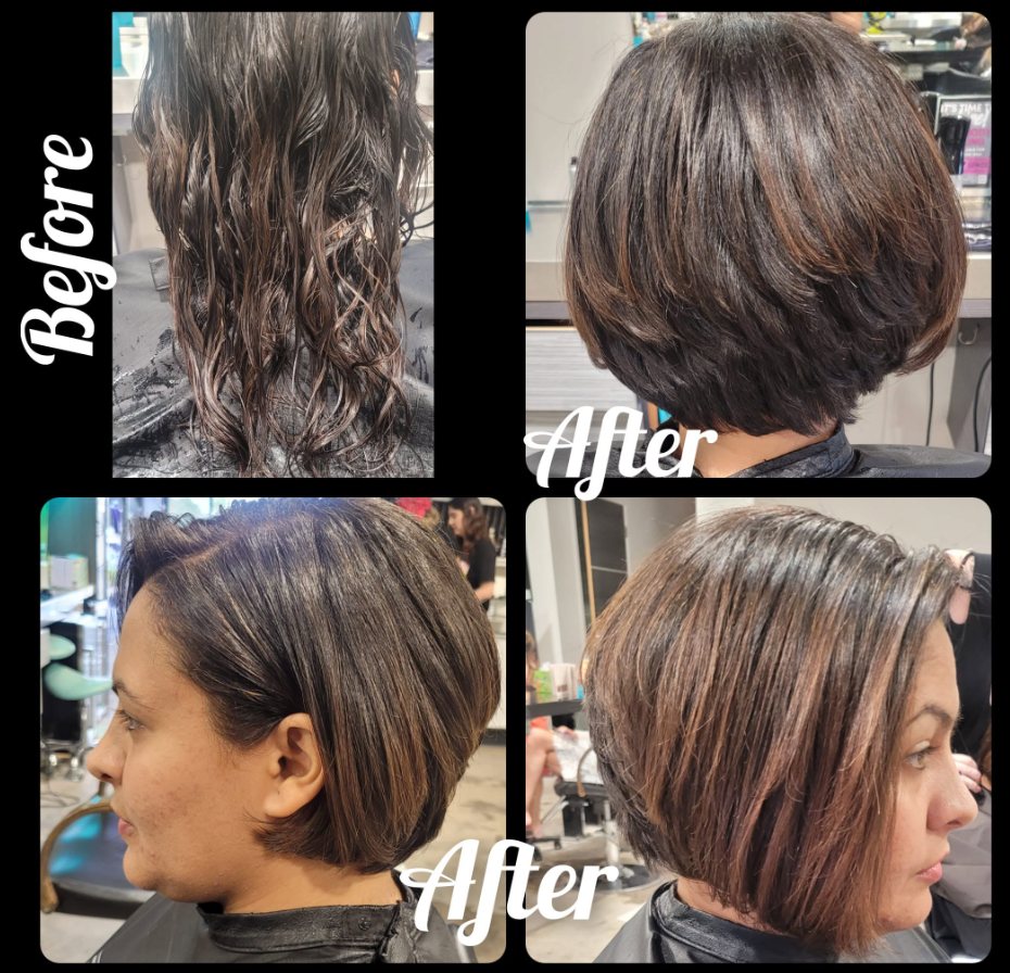 Before and after: precision bob with warm dimension